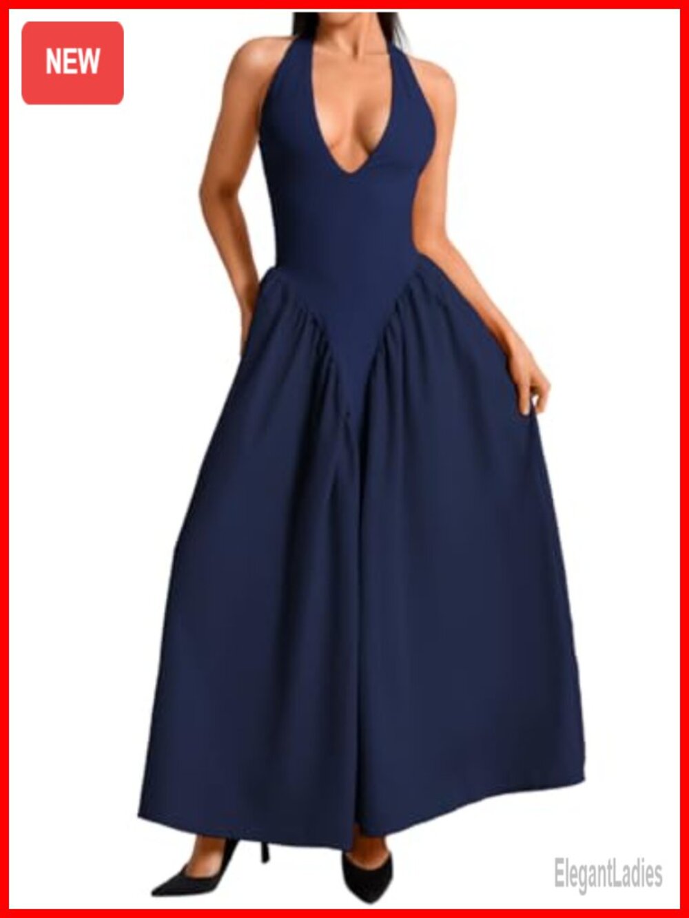 ChiaoLezhee Deep V Neck Halter Maxi Dress Corset Flowy Wedding Guest